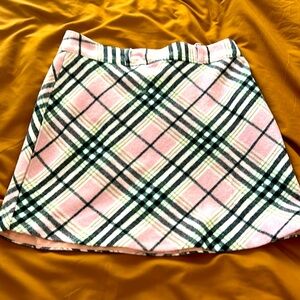 Pink plaid lined mini skirt